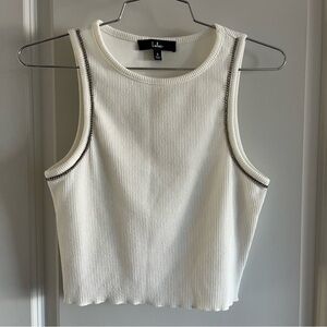 Lulu's Ivory Ribbed Tank Top with Black Trim